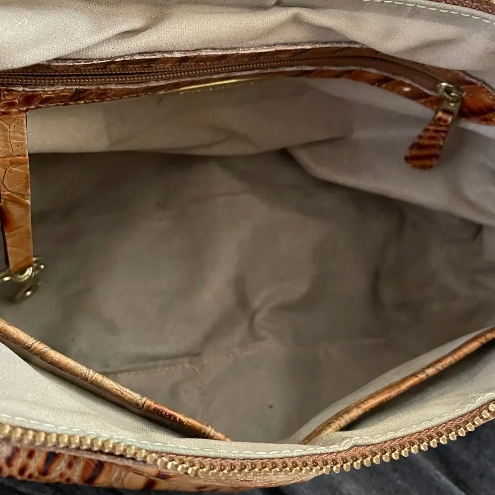 Brahmin Brown Crocodile Embossed toasted almond Shoulder Bag